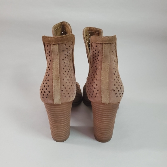 Lucky Brand Larisa Booties Women's 8W Tan Neutral Peep-Toe Leather Block Heel - Picture 4 of 14